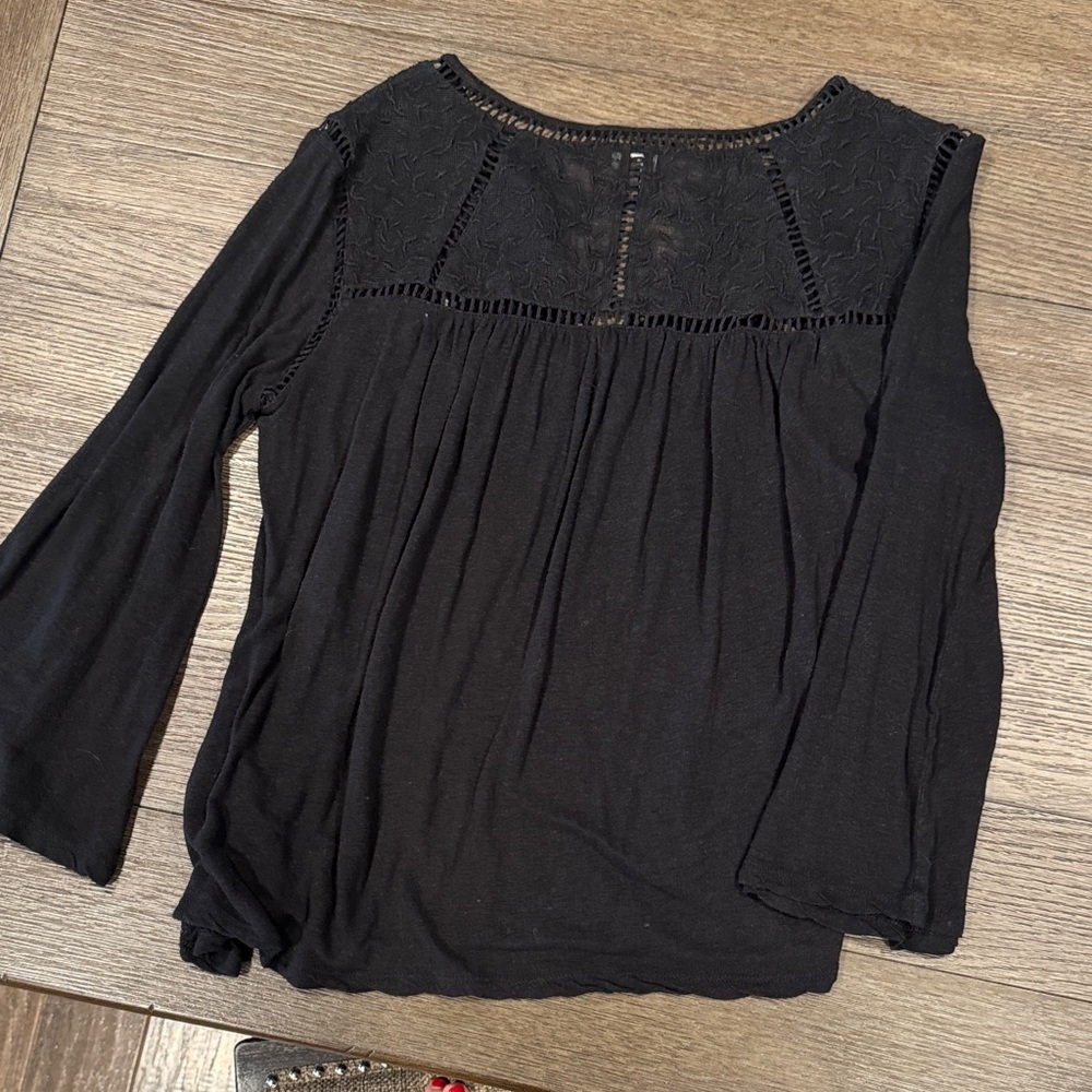 Lucky Brand Black Crochet Detail Blouse - Picture 2 of 3